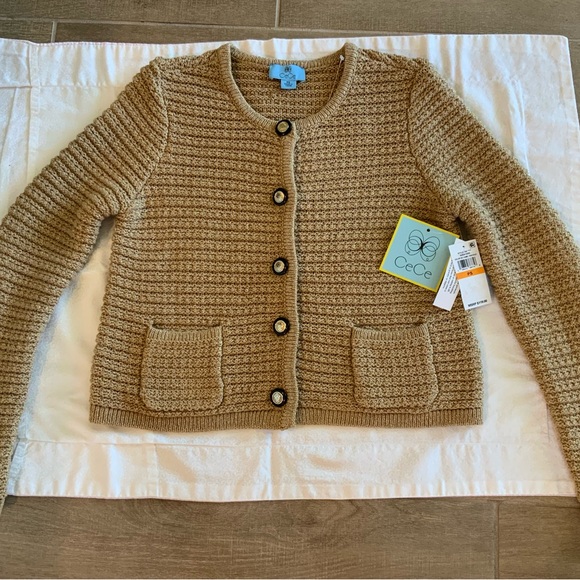 Sweaters - S119 New CeCe Cardigan Women’s Size PS Beige 68% Cotton Metallic Polyester